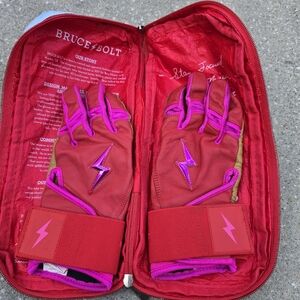 Bruce Bolt (Red and Pink) Batting Gloves-YXL